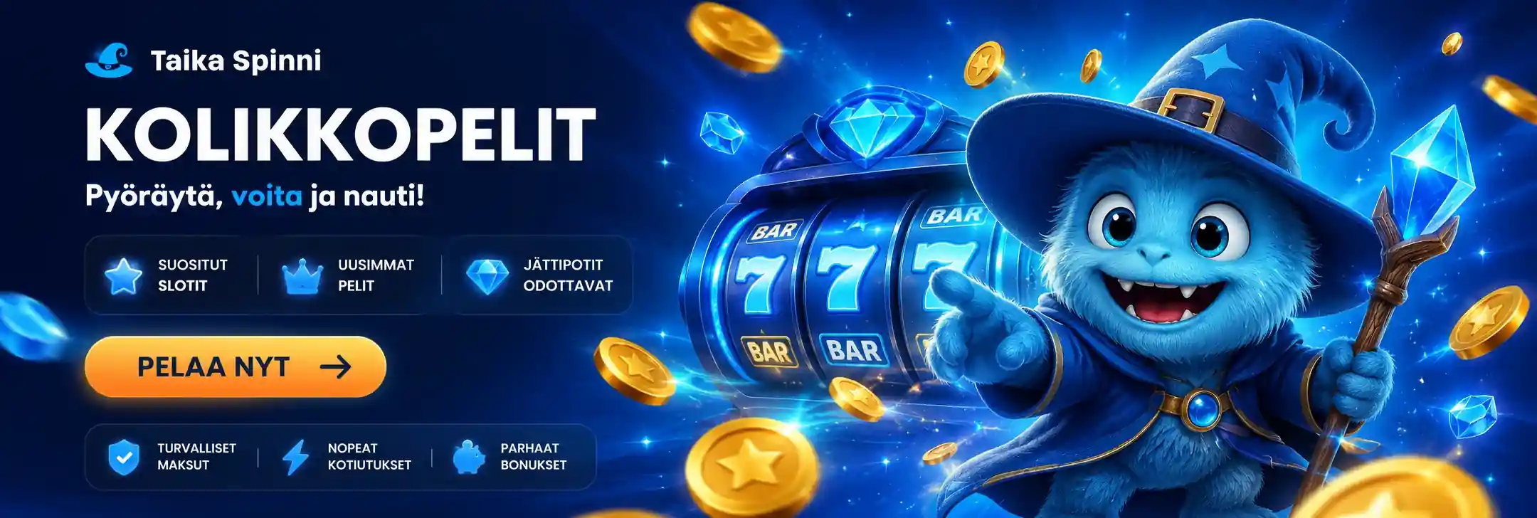 Kolikkopelit ja sininen taikasankari hahmo