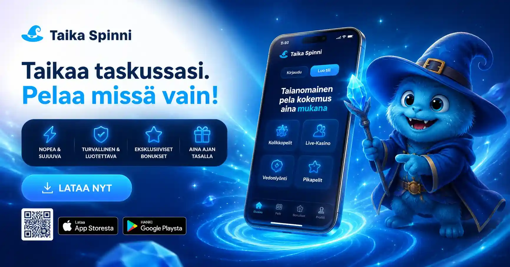 Mobiilisovellus ja pupu taikahahmo selaimessa